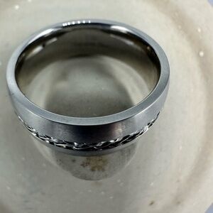 Stainless Steel Center Braided Satin Finish Band Ring